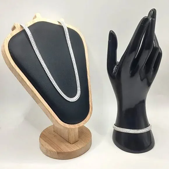 925 Silver Necklace & Bracelet Set Braided 6MM Chain Vintage Fashion Gift NEW - Picture 3 of 6